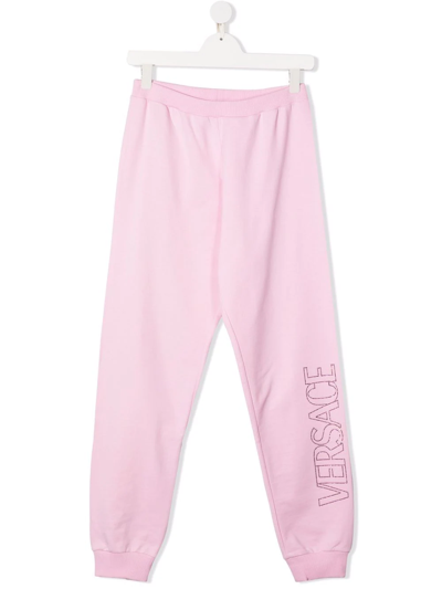 Versace Teen Rhinestone Track Trousers In Pink