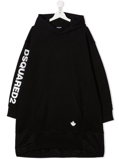 Dsquared2 Teen Logo-print Long-sleeve Hoodie In Black