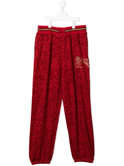 Kenzo Teen Tiger-print Track Trousers In Red