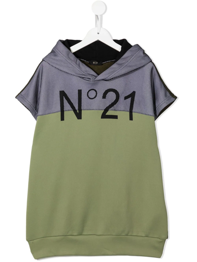 N°21 Teen Panelled Hooded T-shirt In Green