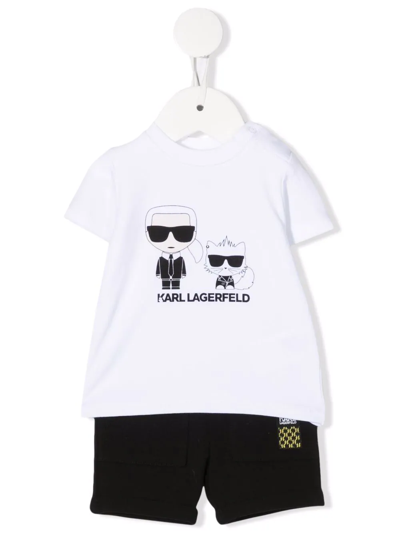 Karl Lagerfeld Babies' Printed Stretch Cotton T-shirt & Shorts In Bianco