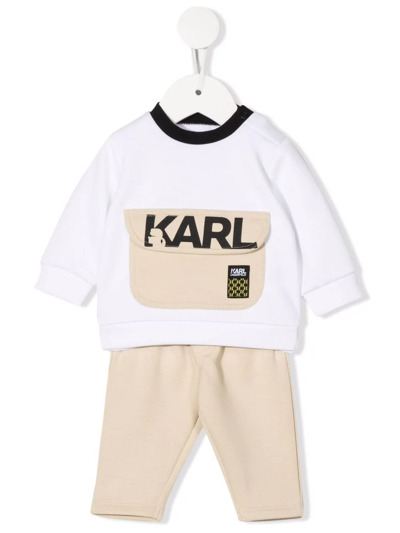 Karl Lagerfeld Babies' Colour-block Tracksuit Set In Neutrals
