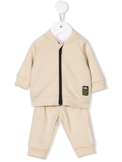 Karl Lagerfeld Babies' Sports Suit Set With Print In Begie-bianco