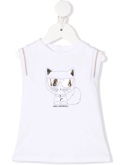 Karl Lagerfeld White Dress For Baby Girl With Choupette In Bianco