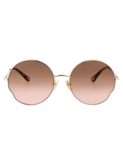 Chloé Ch0095s Sunglasses In 001 Gold Gold Brown