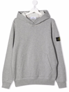 Stone Island Compass-patch Pullover Hoodie In Grey