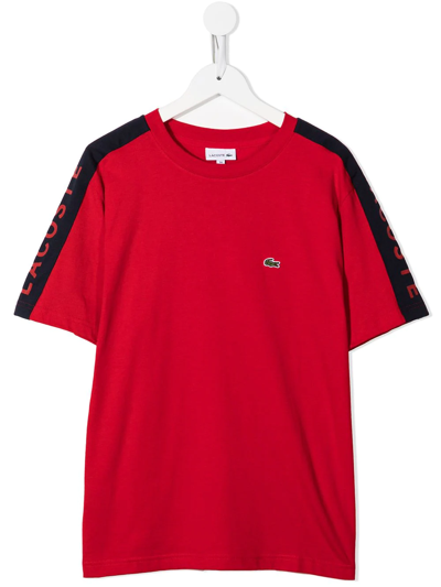 Lacoste Teen Logo-tape Detail T-shirt In Red