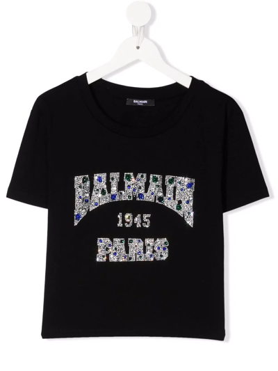 Balmain Kids' Embellished-logo T-shirt In Black