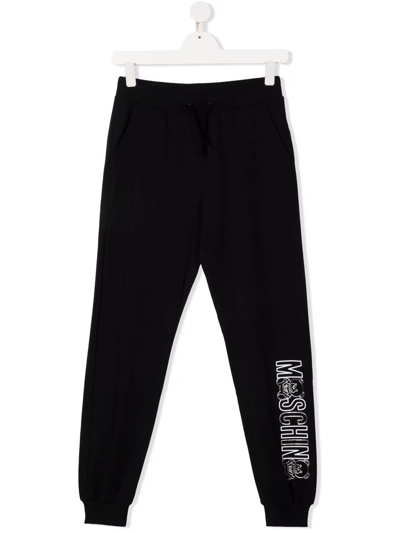 Moschino Teen Teddy Bear Metallic Logo-print Track Trousers In Black