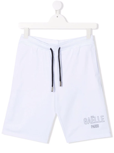 Gaelle Paris Teen Logo-print Cotton Track Shorts In White