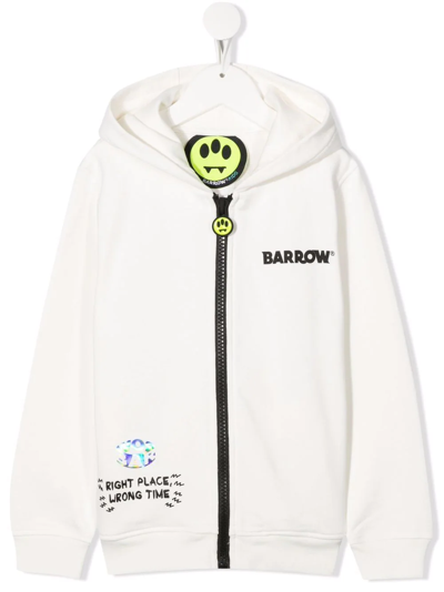 Barrow Kids' Logo-print Zipped Hoodie In White