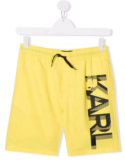 Karl Lagerfeld Teen Logo-print Drawstring Swim Shorts In Yellow