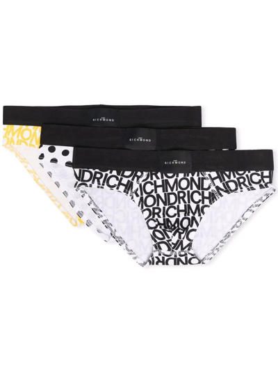 John Richmond Junior Teen Logo-print Briefs (set Of Three) In White