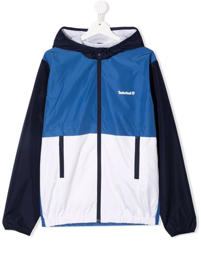 Timberland Teen Hooded Colour-block Jacket In Blue