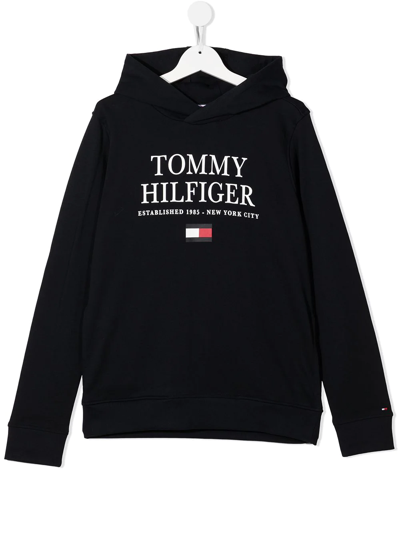 Tommy Hilfiger Junior Teen Logo-print Cotton Hoodie In Blue