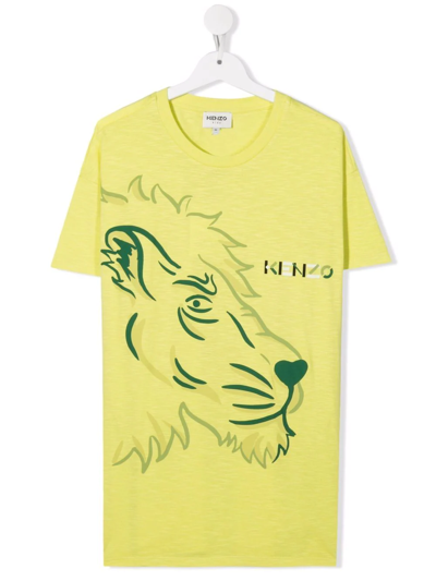 Kenzo Kids' Tiger-print T-shirt In Green