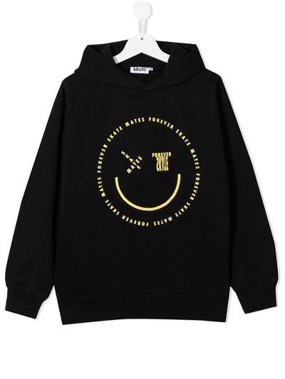 Molo Teen Smiley-print Organic Cotton Hoodie In Black
