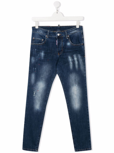 Dsquared2 Teen Distressed Bleached Wash Jeans In Blue