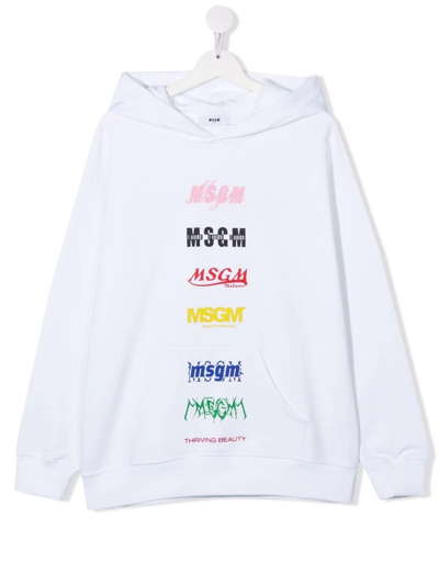 Msgm Teen Mixed Logo-print Hoodie In White