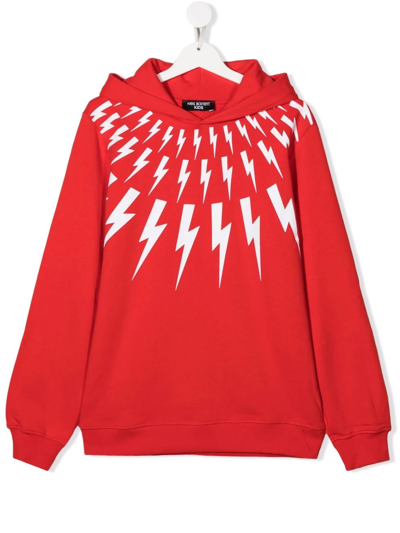 Neil Barrett Teen Graphic-print Pullover Hoodie In Red