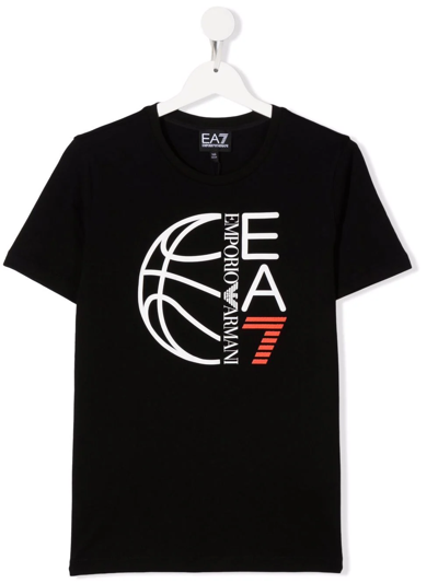 Emporio Armani Teen Logo-print Cotton T-shirt In Black