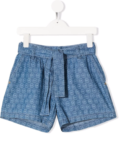 Michael Kors Kids' Logo Jacquard Chambray Shorts In Blue