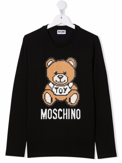 Moschino Teen Teddy Bear-print Long-sleeve T-shirt In Black