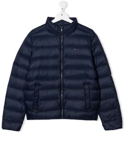Tommy Hilfiger Junior Teen Embroidered-logo Quilted Jacket In Blue