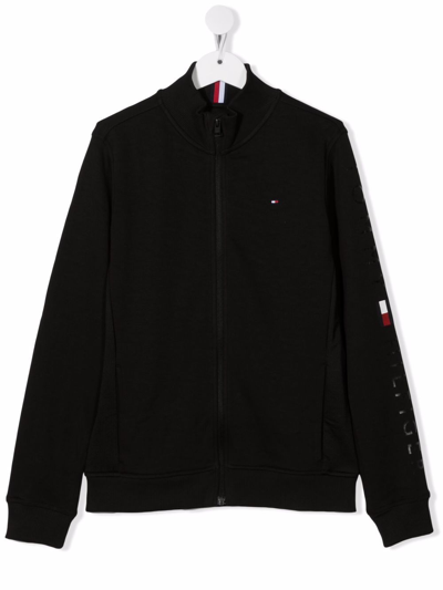 Tommy Hilfiger Junior Teen Embroidered-logo Zip-up Sweatshirt In Black