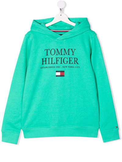 Tommy Hilfiger Junior Teen Logo-print Cotton Hoodie In Green