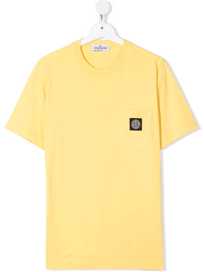 Stone Island Junior Teen Logo-patch Pocket T-shirt In Yellow