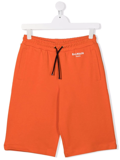 Balmain Teen Logo-print Track Shorts In Orange