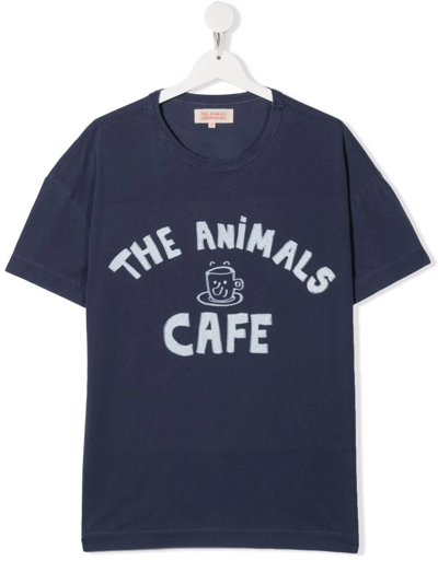 The Animals Observatory Teen The Animals Cafe-print Short-sleeve T-shirt In Blue