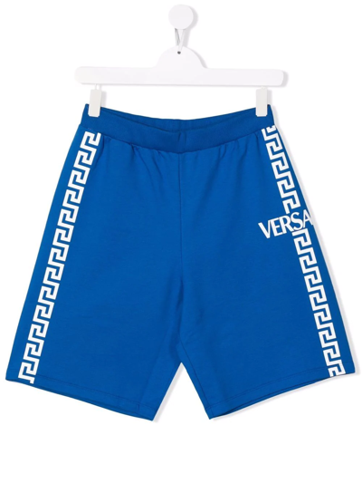 Versace Boys Teen Blue Cotton Greca Shorts