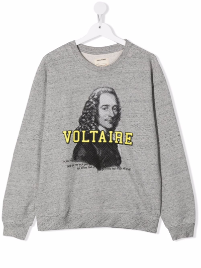 Zadig & Voltaire Teen Voltaire-motif Cotton Sweatshirt In Grey