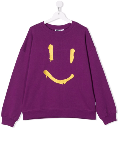 Molo Teen Smiley-print Organic-cotton Sweatshirt In Purple