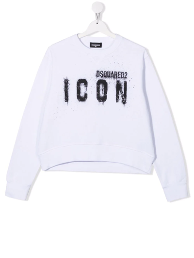 Dsquared2 Kids White Logo-print Cotton Sweatshirt