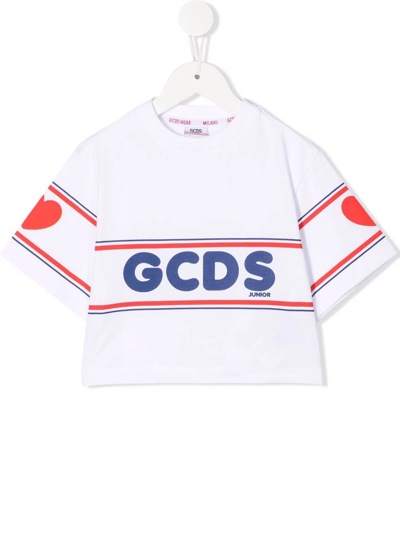Gcds Kids' Logo-print Short-sleeve Top In White