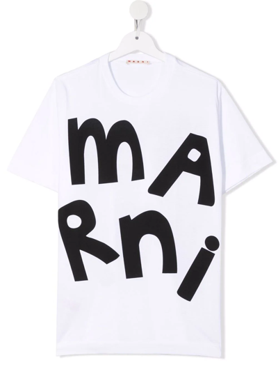 Marni Teen Logo-print Cotton T-shirt In White