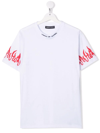 Vision Of Super White Kids T-shirt With Logo And Red Spray Flames Print In White