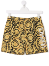 Versace Teen Black And Gold Giada Barocco Print Swim Shorts In Black