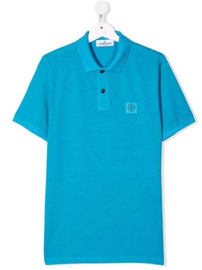 Stone Island Junior Kids' Chest Logo-patch Polo Shirt In Blue