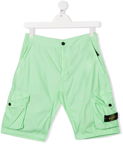 Stone Island Teen Logo-patch Cargo Shorts In Green