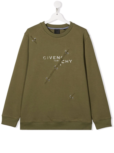 Givenchy Kids' Logo-print Cotton Sweatshirt In Green