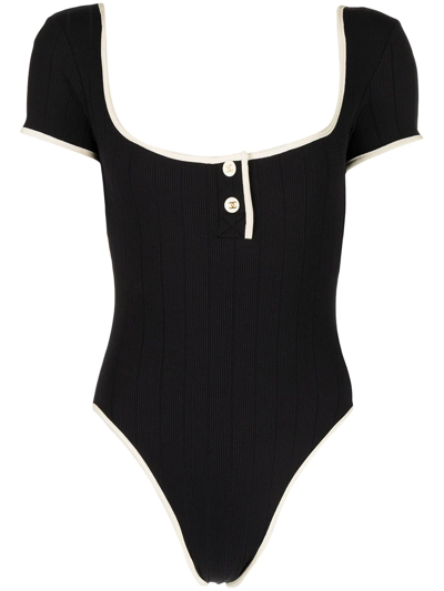Pre-owned Chanel 1990s Cc-button Ribbed Bodysuit