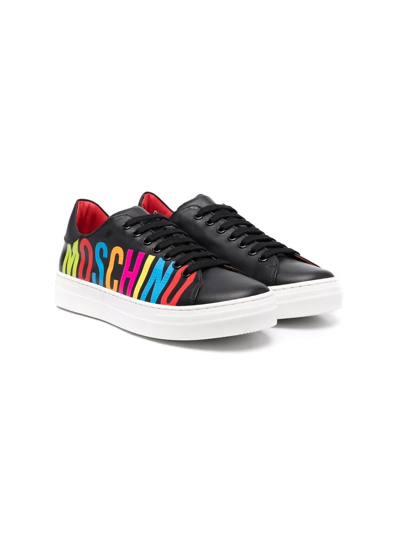 Moschino Kids' Logo-print Lace-up Trainers In Black