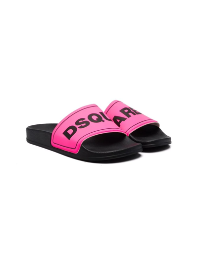 Dsquared2 Teen Logo-print Open-toe Slides In Pink