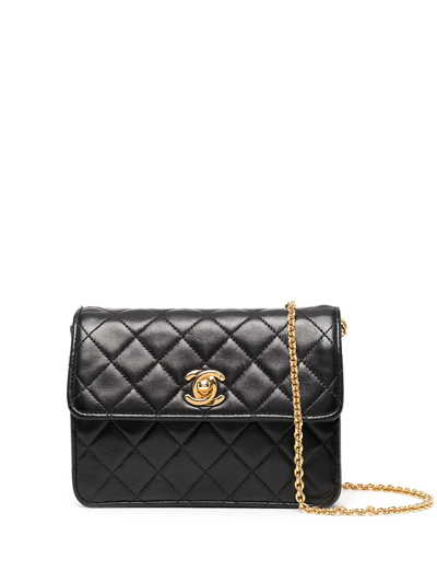 Pre-owned Chanel 1992 Cc Diamond-quilted Crossbody Bag In Black