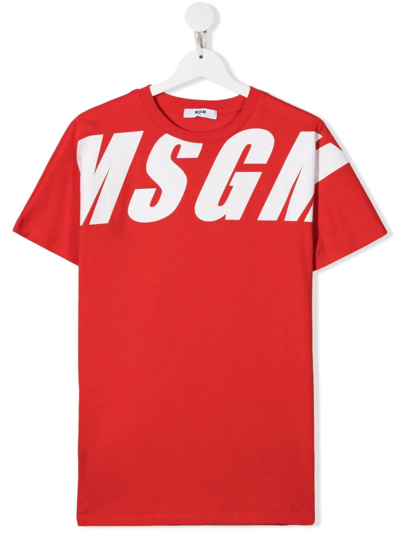 Msgm Kids' Red T-shirt For Boy With White Logo