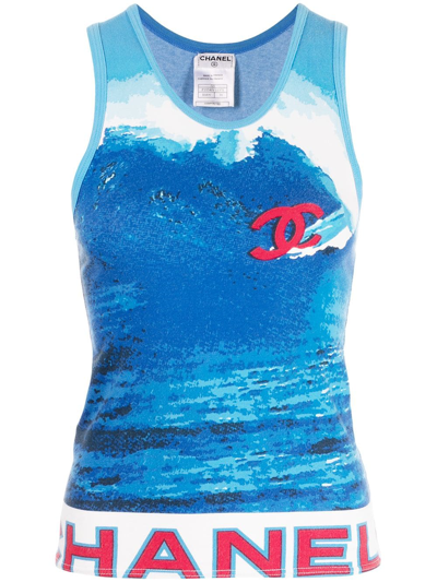 Pre-owned Chanel 2002 Cc Surf Line Tank Top In Blue